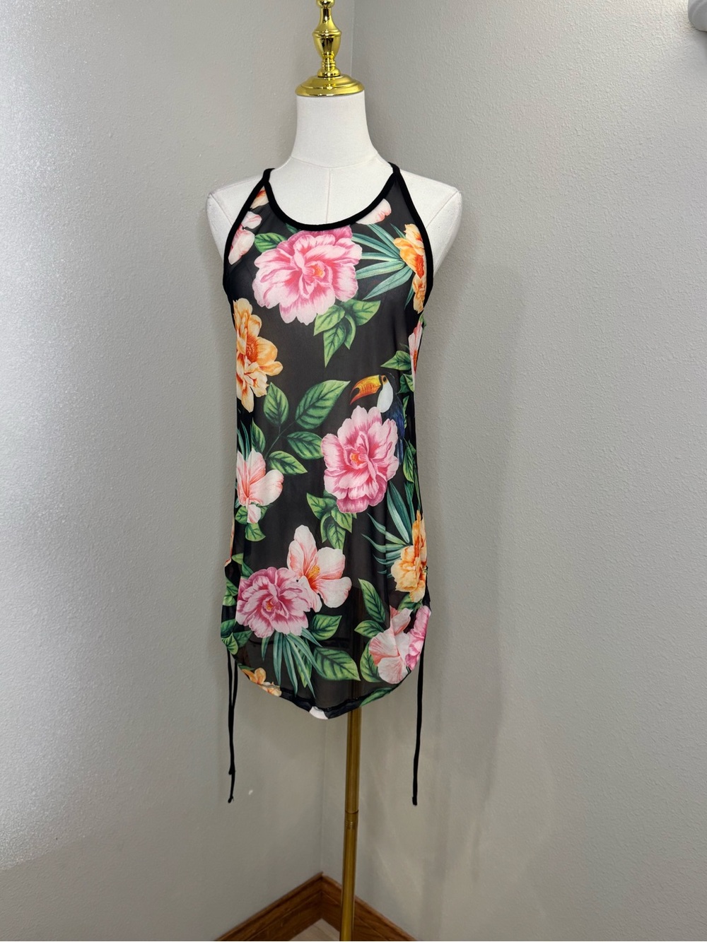 O’Rageous Women’s M Tropical Floral Toucan Mesh Swim Cover Up Dress NWT